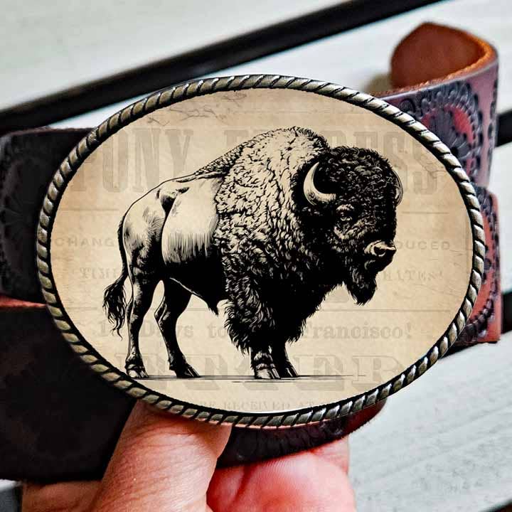 Western Buffalo Oval Belt Buckle for wholesale by Bungalow Blue Trading Co