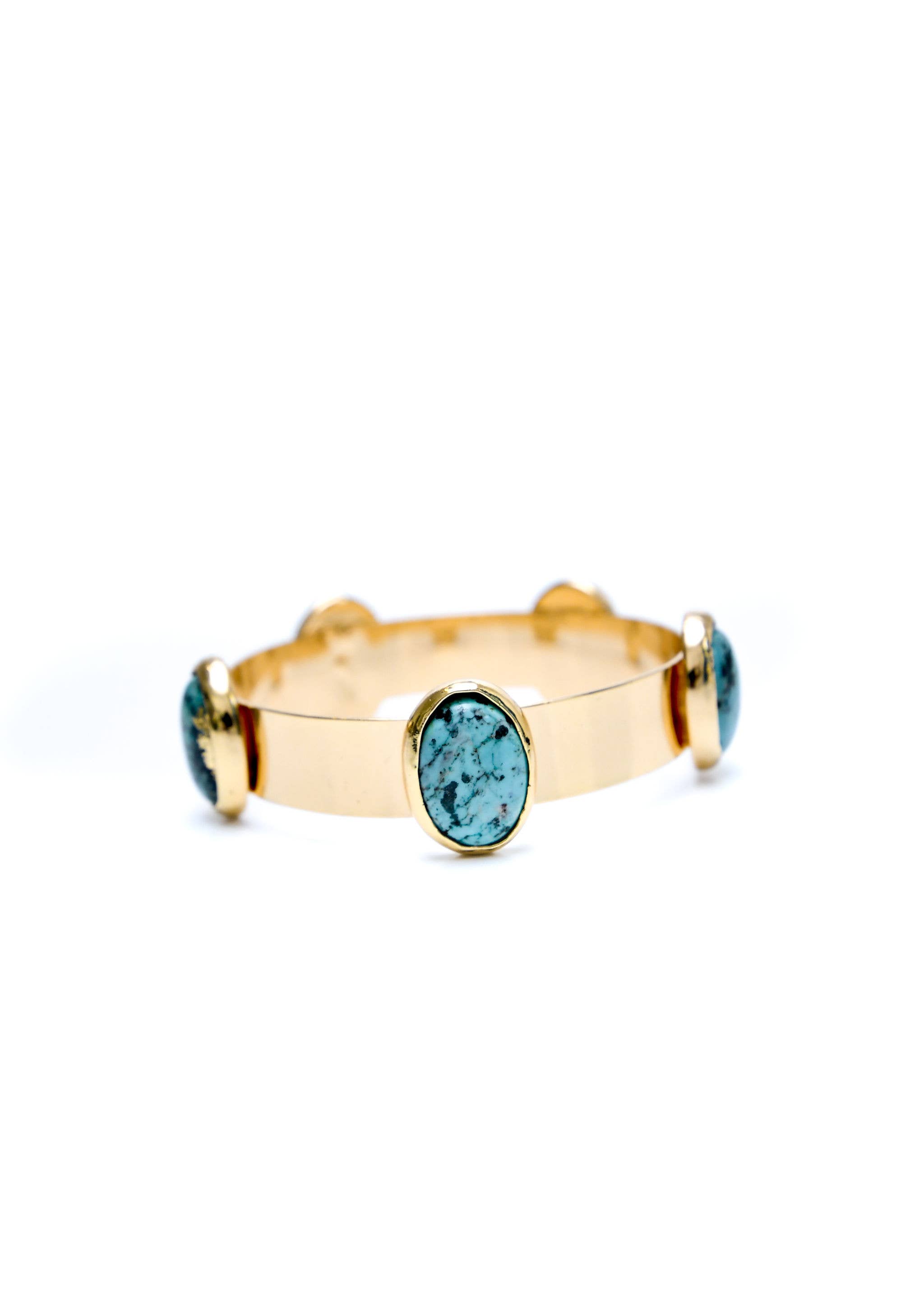 West & Co. - Wholesale Cuff Bracelet - (SALE) Gold Bangle with 5 Turquoise Oval Stones3