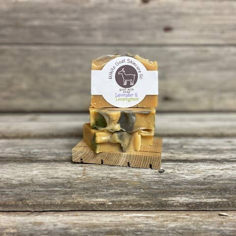 Lavender & Lemongrass Goat Milk Soap for wholesale by White Goat Skincare LLC