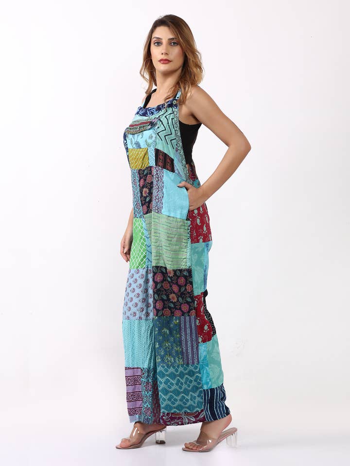 Wevez - Vente Combinaison – femme - Combinaison à jambes larges avec poches patchwork et motif floral pour femmes7