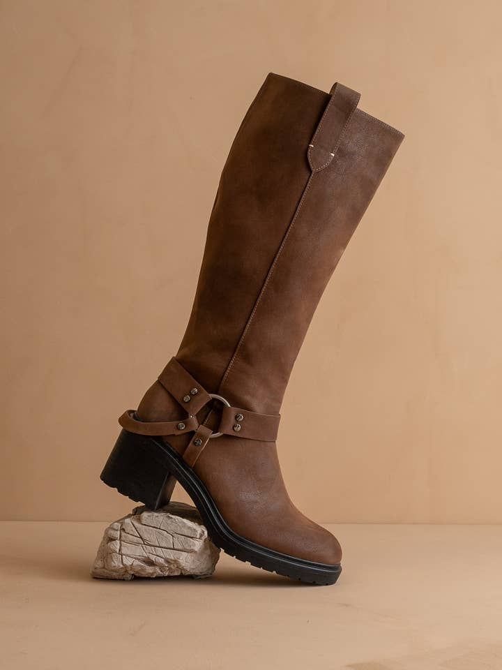 The Leanne | Coffee Moto Knee High Boot for wholesale on Faire5