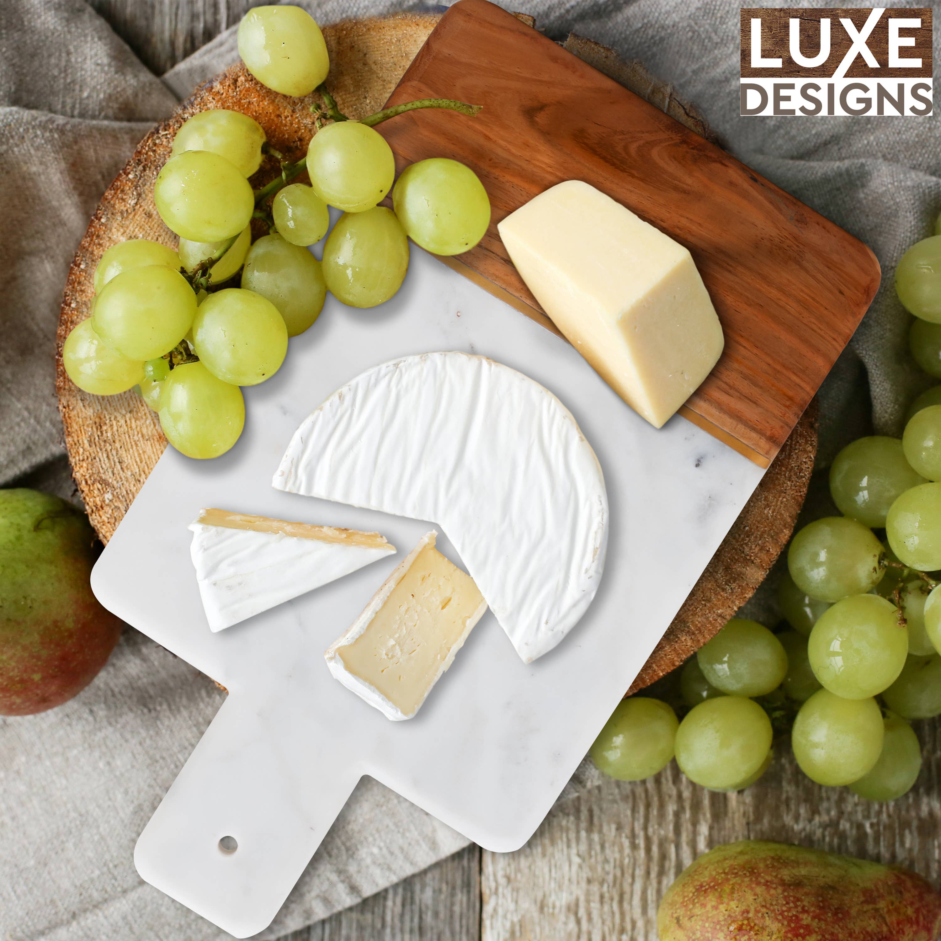 LuxeDesigns Co LLC - Wholesale Cheese Board - Wood & Marble Paddle Cheese, Crackers and Charcuterie Board6