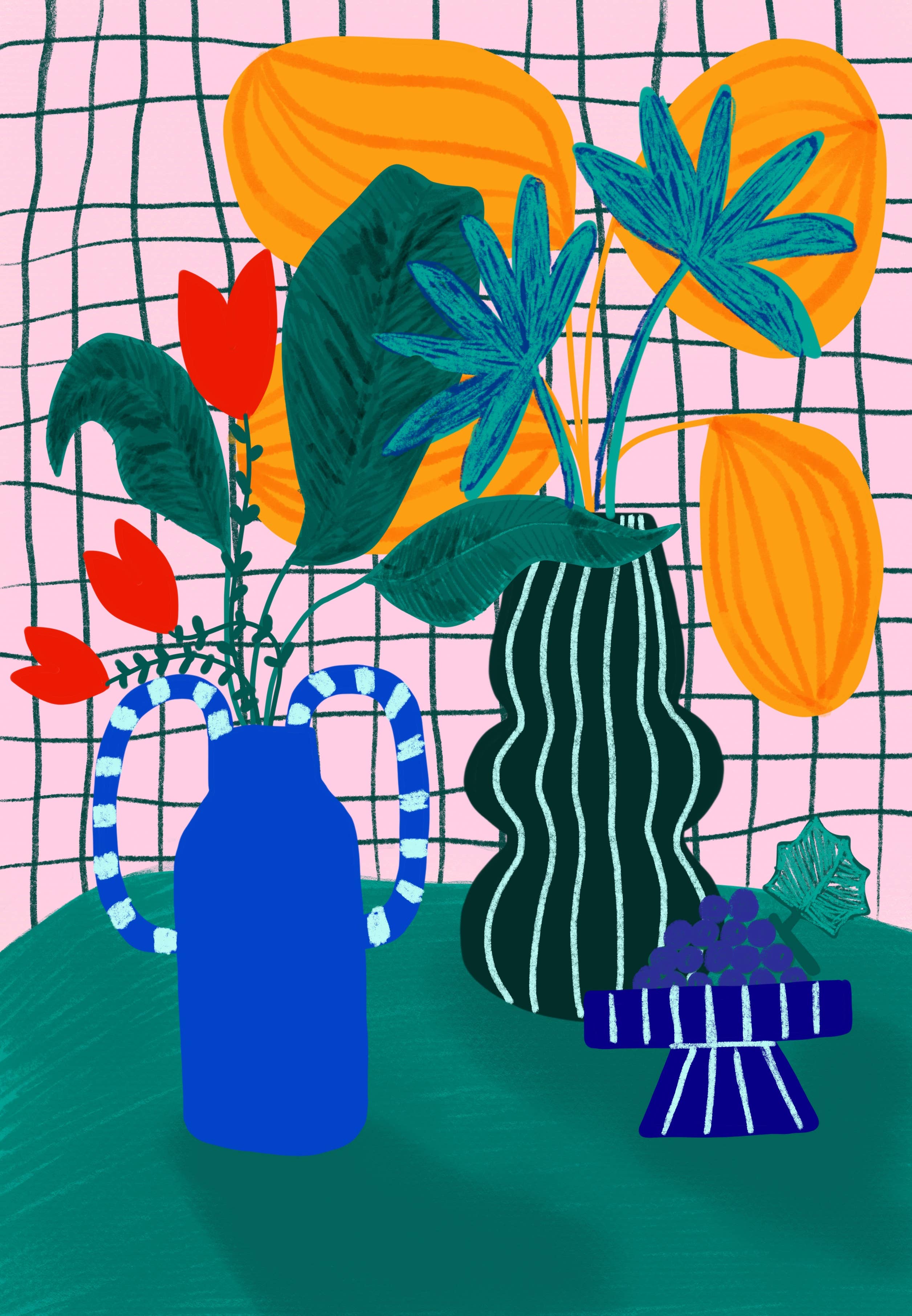 Teresa Rego – Impressão artística por atacado – Gravura Fine Art Uvas e Folhas