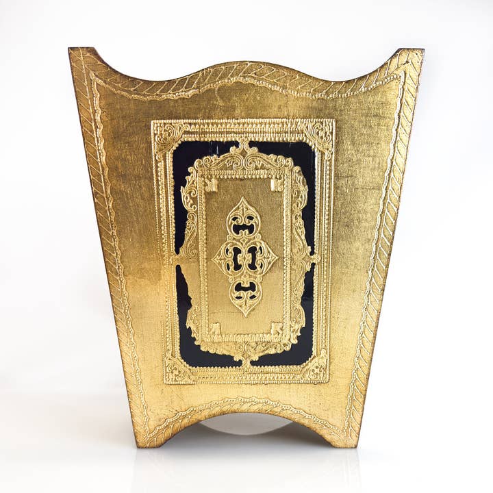 Papelera florentina italiana, negro y dorado, fabricada en Italia. para venta al por mayor de Via Graceffo