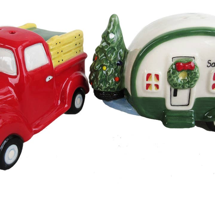 Blue Sky Clayworks - Wholesale Salt & Pepper Shaker Set - RED TRUCK AND CAMPER S&P SET
