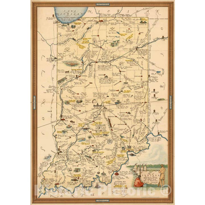 Historic Indiana Map 1932: History & Points Of Interest for wholesale by Historic Pictoric