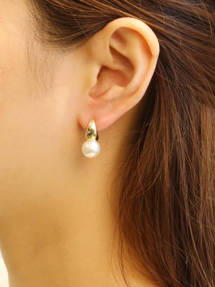 SJE310570 14K Pearl Moon Post Earrings for wholesale by MiMi Wholesale