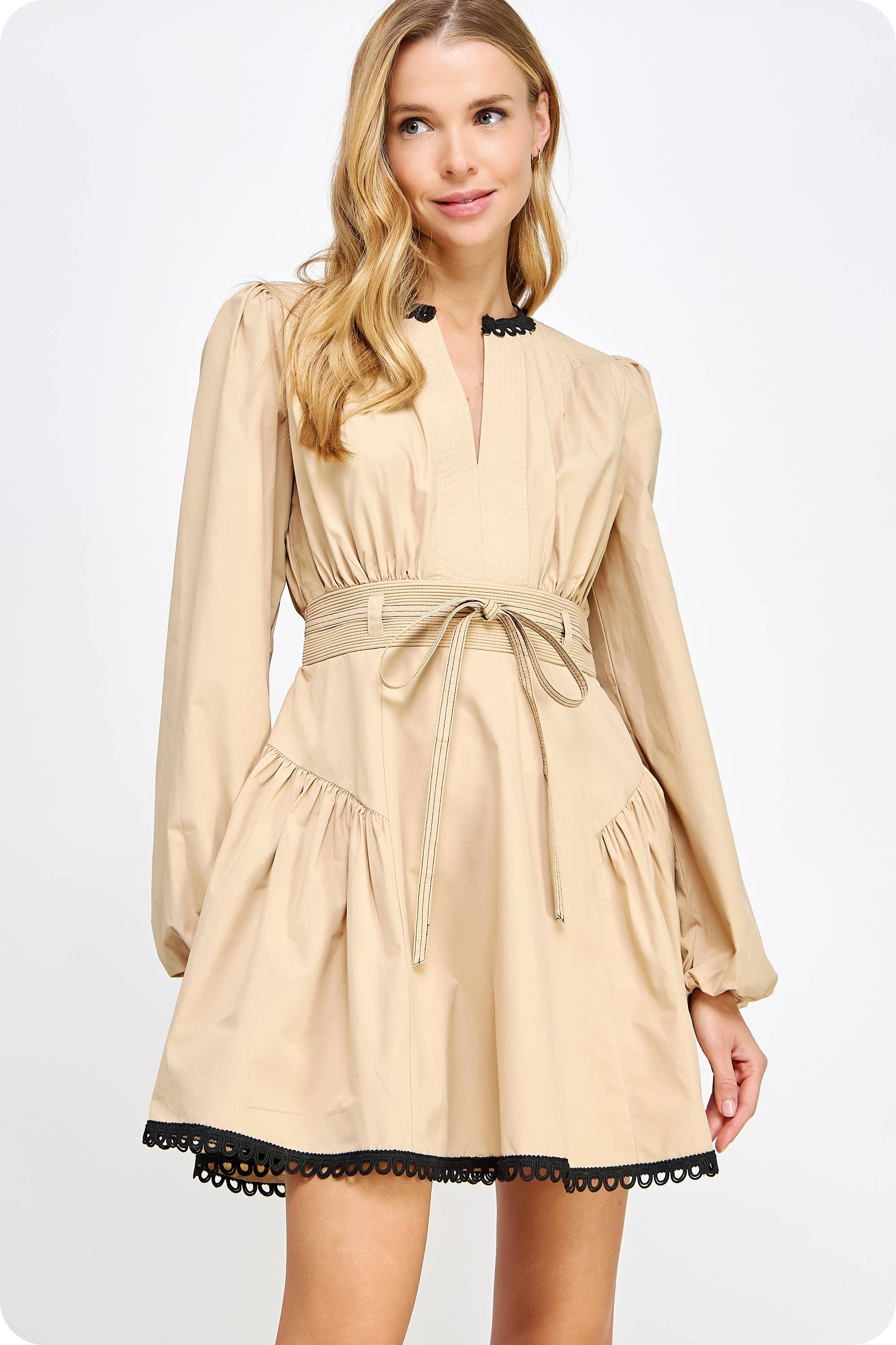 Strut & Bolt - Wholesale Dress - Women's - Lace Trim Detail Poplin Mini Dress18