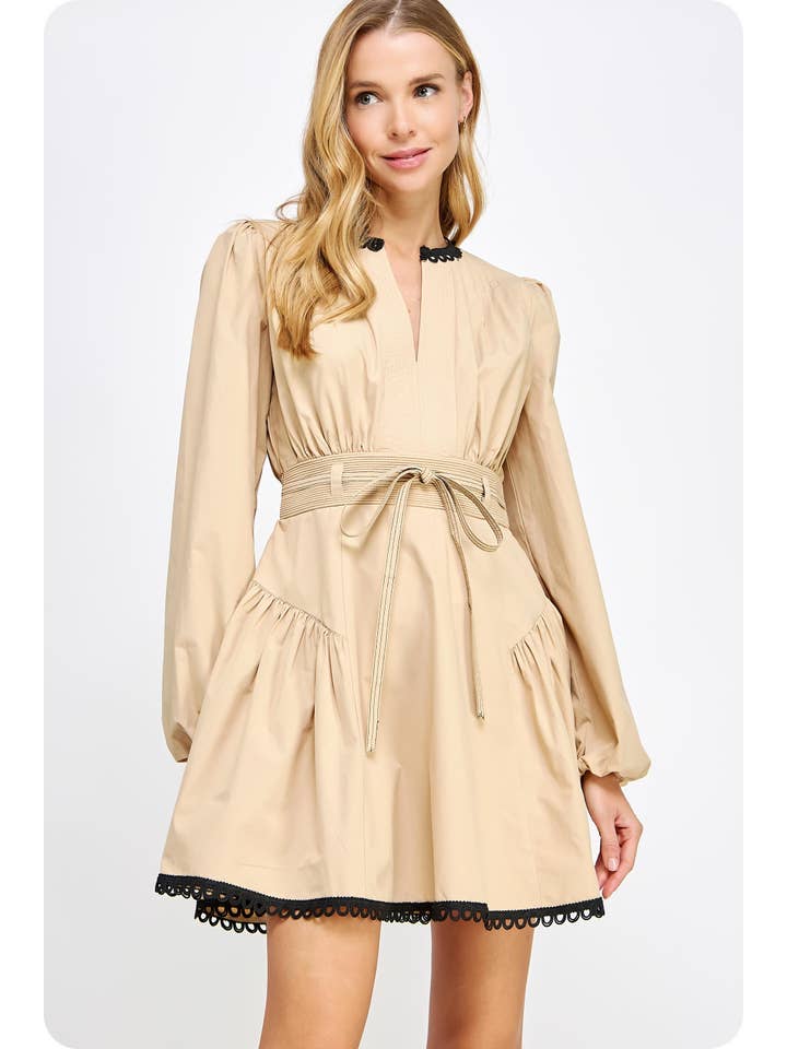 Strut & Bolt - Wholesale Dress - Women's - Lace Trim Detail Poplin Mini Dress18