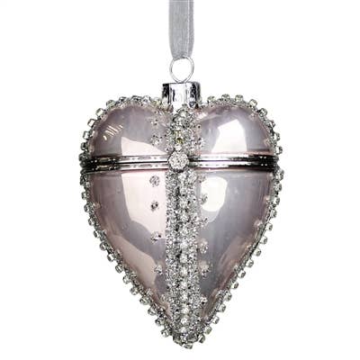 HomArt – wholesale Ornament – Bejeweled Heart Locket Ornament, Glass – Silver2
