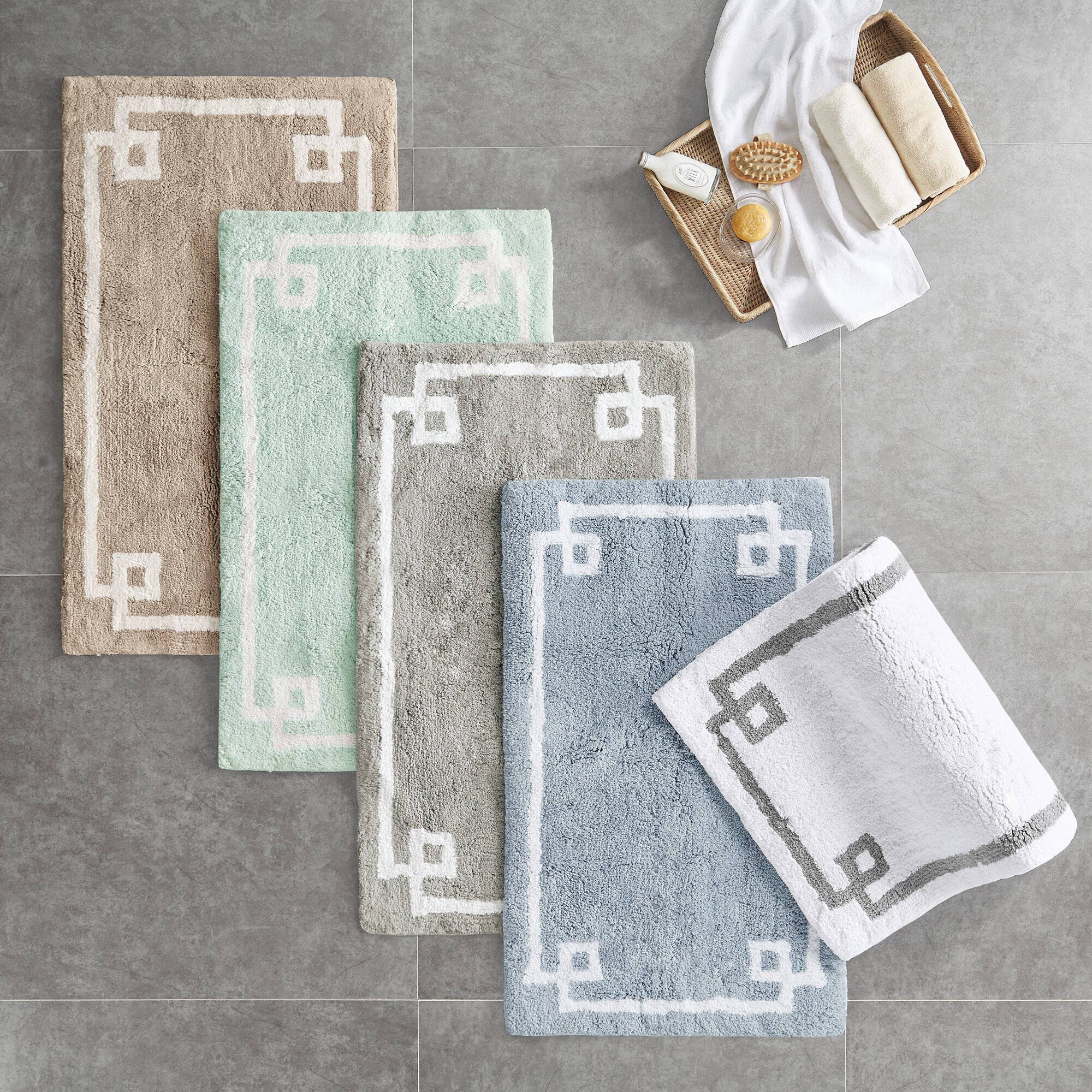 Olliix - Wholesale Bath Mat - High Pile Bordered Bathroom Rug, Taupe15