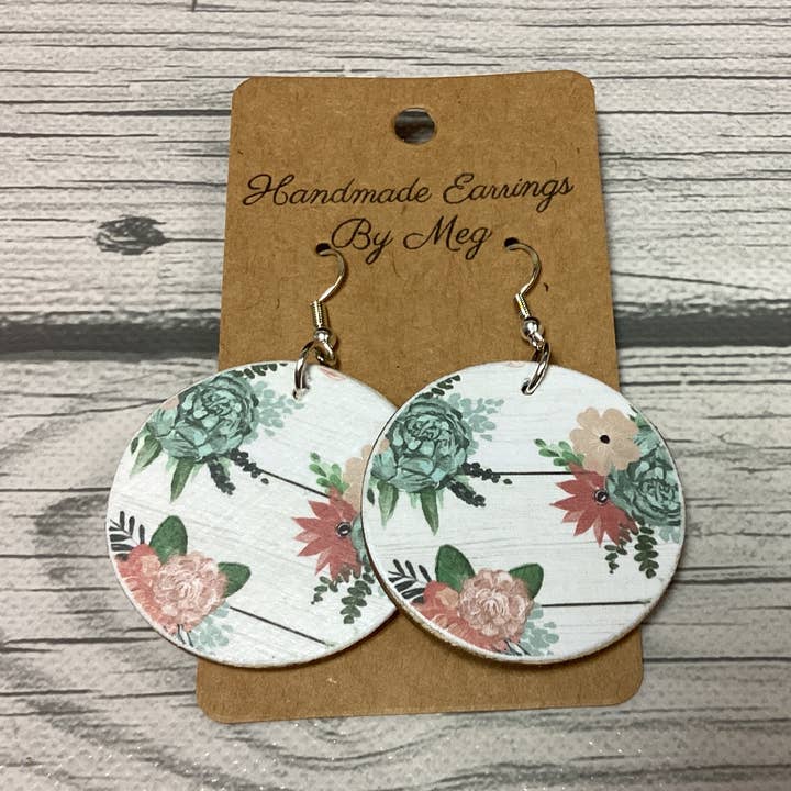 White Shiplap Floral 1.5 inch for wholesale by Handmade Earrings By Meg