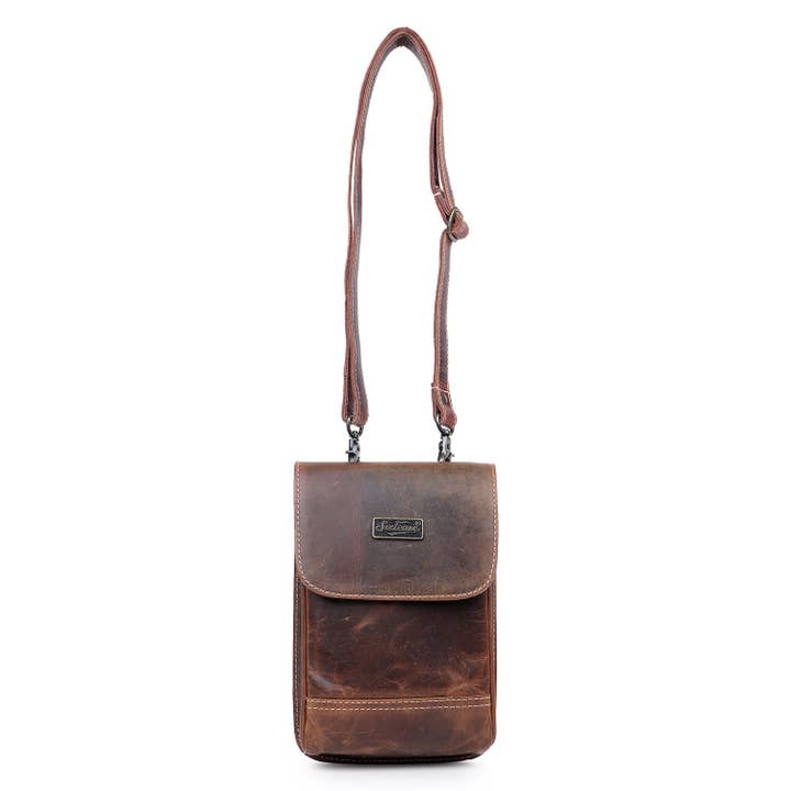 Rustic Leather Unisex Crossbody - Dark Brown for wholesale by Sixtease Bags USA