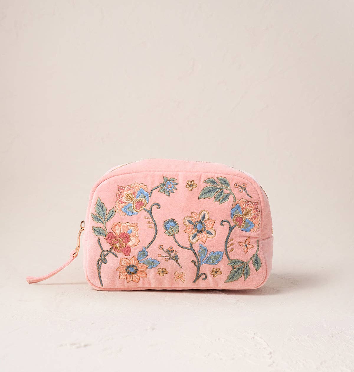 Elizabeth Scarlett Ltd – wholesale Make-up/cosmetic bag – Botanical Garden Blush Pink Velvet Makeup Bag