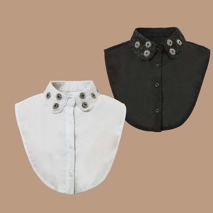 PEACH ACCESSORIES – wholesale Buttoned-down shirt – Women's – Floral Details Detachable Cotton Collar 77311