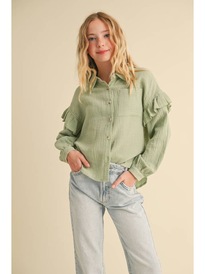 heart and arrow - Wholesale Button Down Shirt - Kids - TWEEN KIDS GIRLS DROP SHOULDER LONG SLEEVE TOP (7-14)