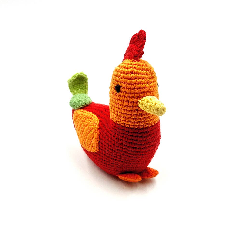 PebbleChild USA - Wholesale Handheld Rattle - Baby - Rooster Rattle – Handmade Organic Cotton Baby Toy2