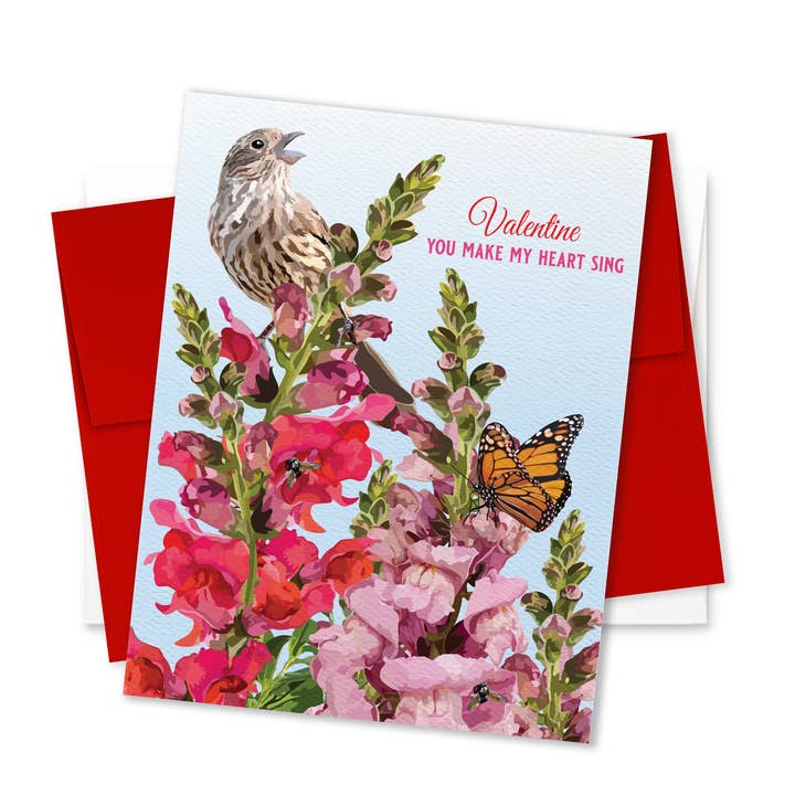 Valentine Greeting Card | Country Floral, Bird & Snapdragons for wholesale by The Red Barn Press