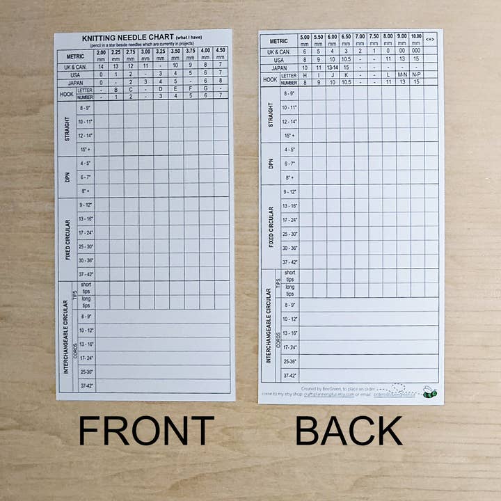 BeeGreen & CraftsPlannersPlus - Vente Marque-page - NOUVEAU ~ Marque-page d'inventaire des aiguilles à tricoter et des crochets !