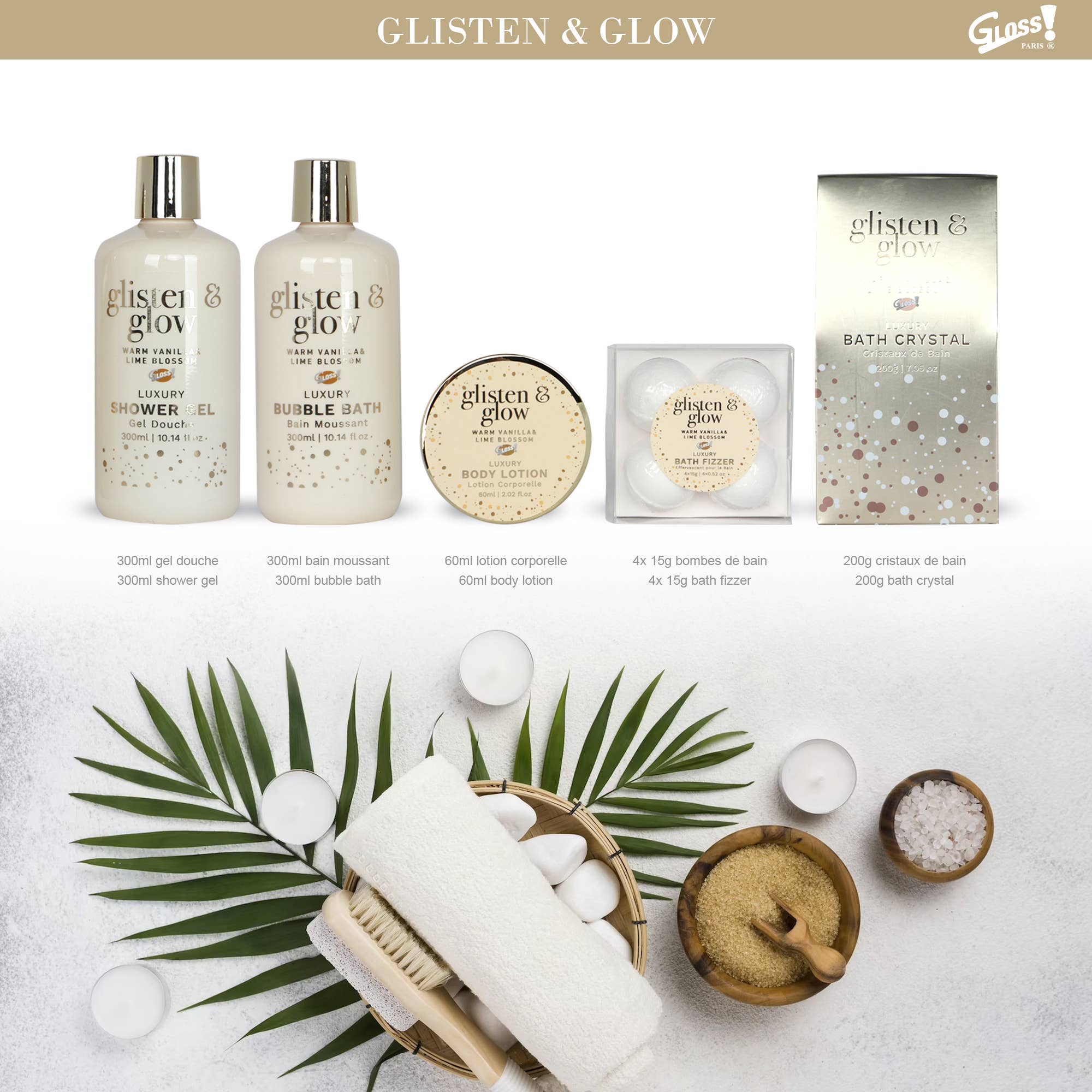 UBM - Vendita all'ingrosso Set bagno e corpo - Set da bagno con delicata fragranza di vaniglia e tiglio - 8 pezzi1