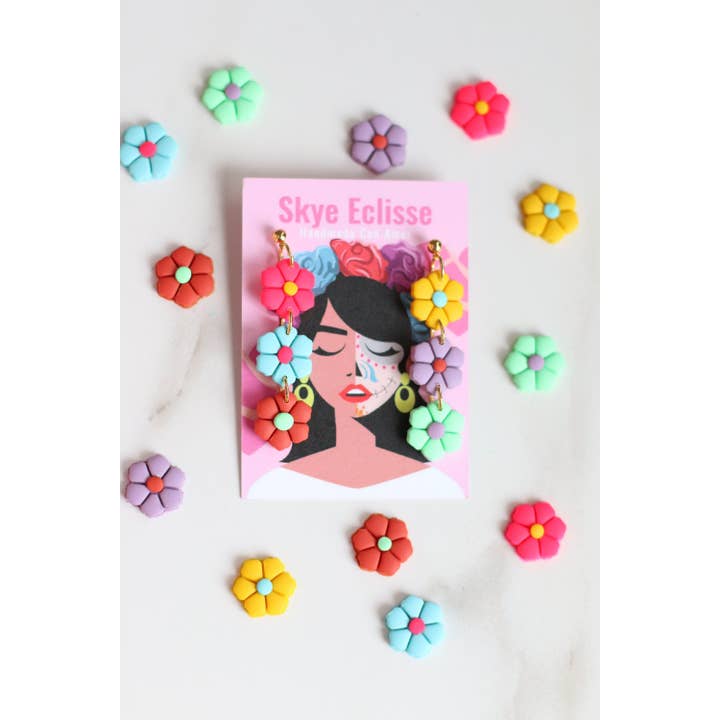 Colorful Flower Earrings, Rainbow Daisy Earrings for wholesale by Skye Eclisse Jewelry