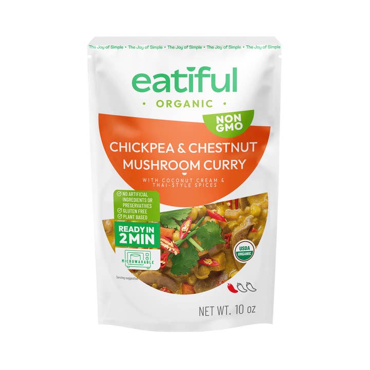 Curry jaune aux pois chiches biologiques et champignons châtaignes Eatiful pour la vente par Point One International