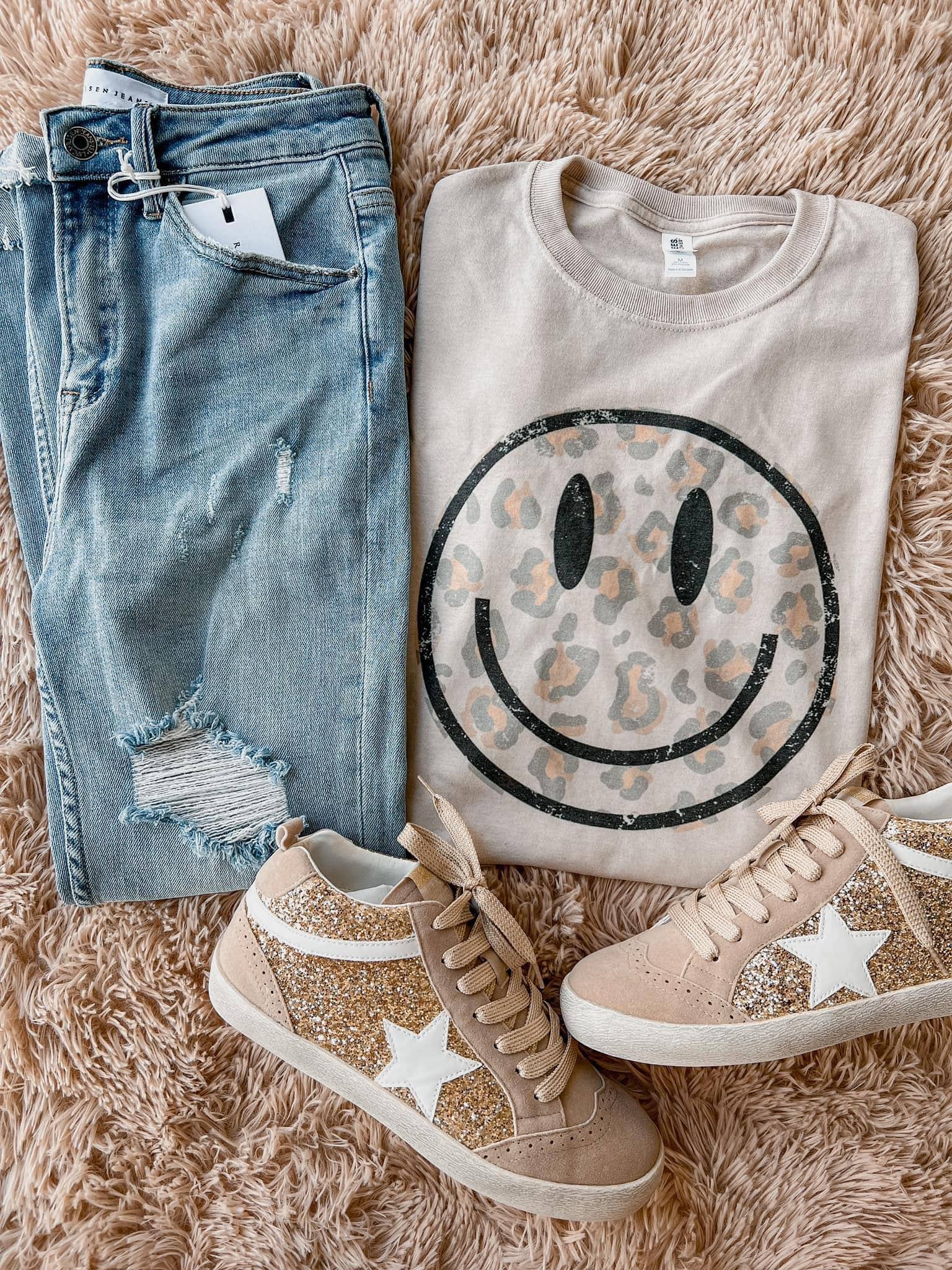 ZZ Threadz - Vendita all'ingrosso Maglietta serigrafata - Bambini - Grafica Leopard Happy Face0