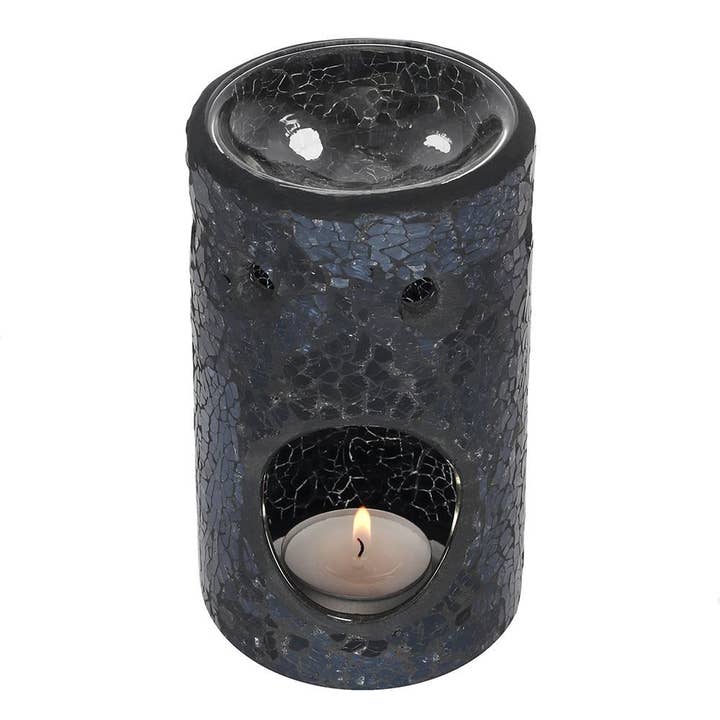 Something Different Wholesale - Wholesale Oil Warmer - Black Crackle Glass Pillar Oil Burner and Wax Warmer