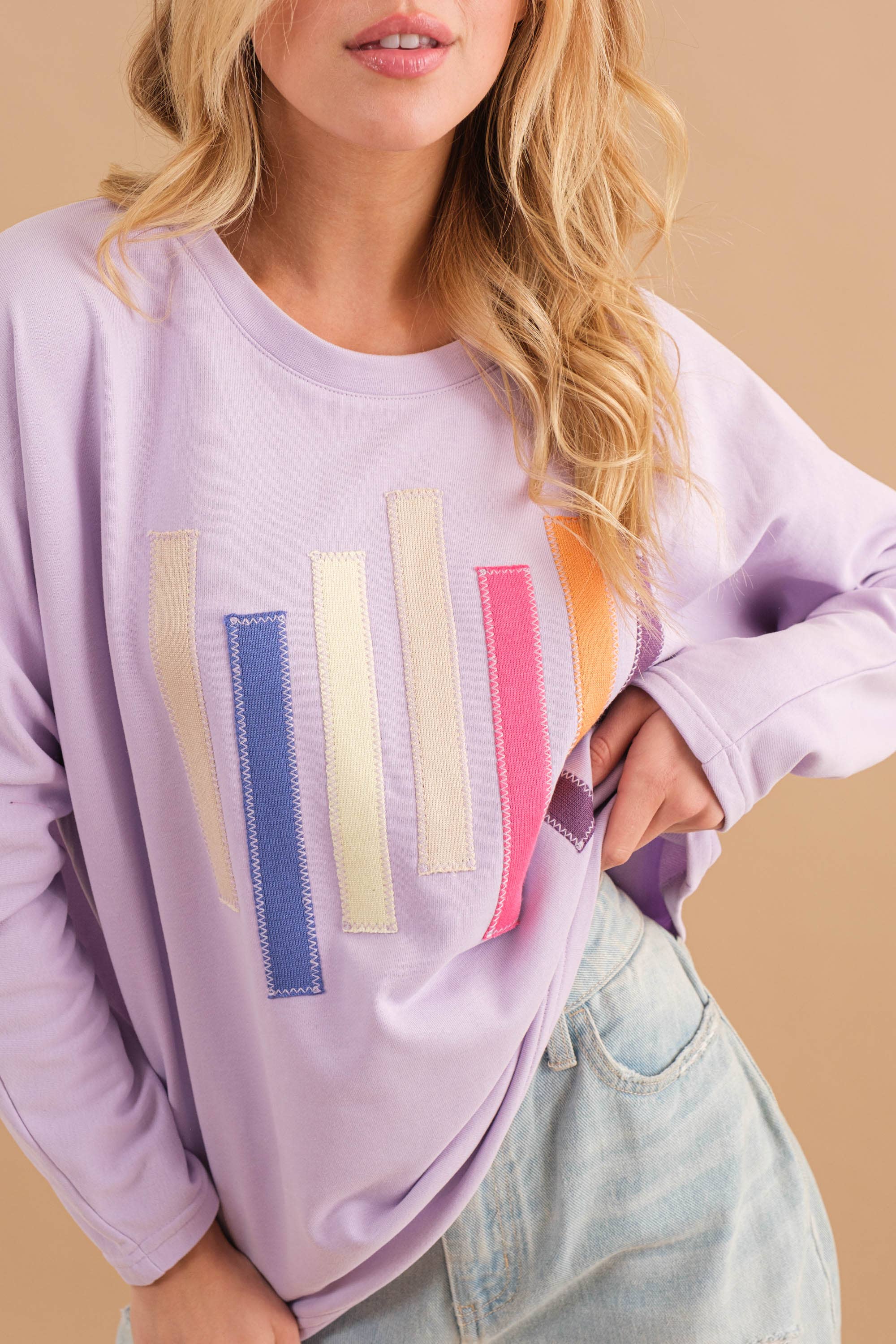 LAVENDEL 61143T - Texturerad Block Pattern Pullover Tröja för wholesale på Faire3