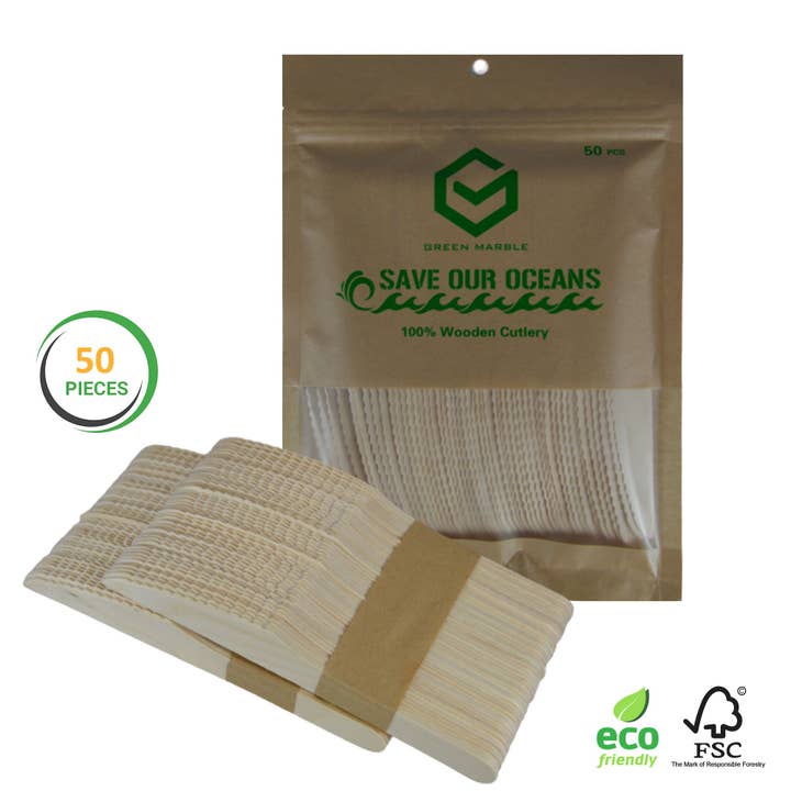 Green Marble Club - Wholesale Disposable Servingware Set - Disposable Wooden Knife - 50pc