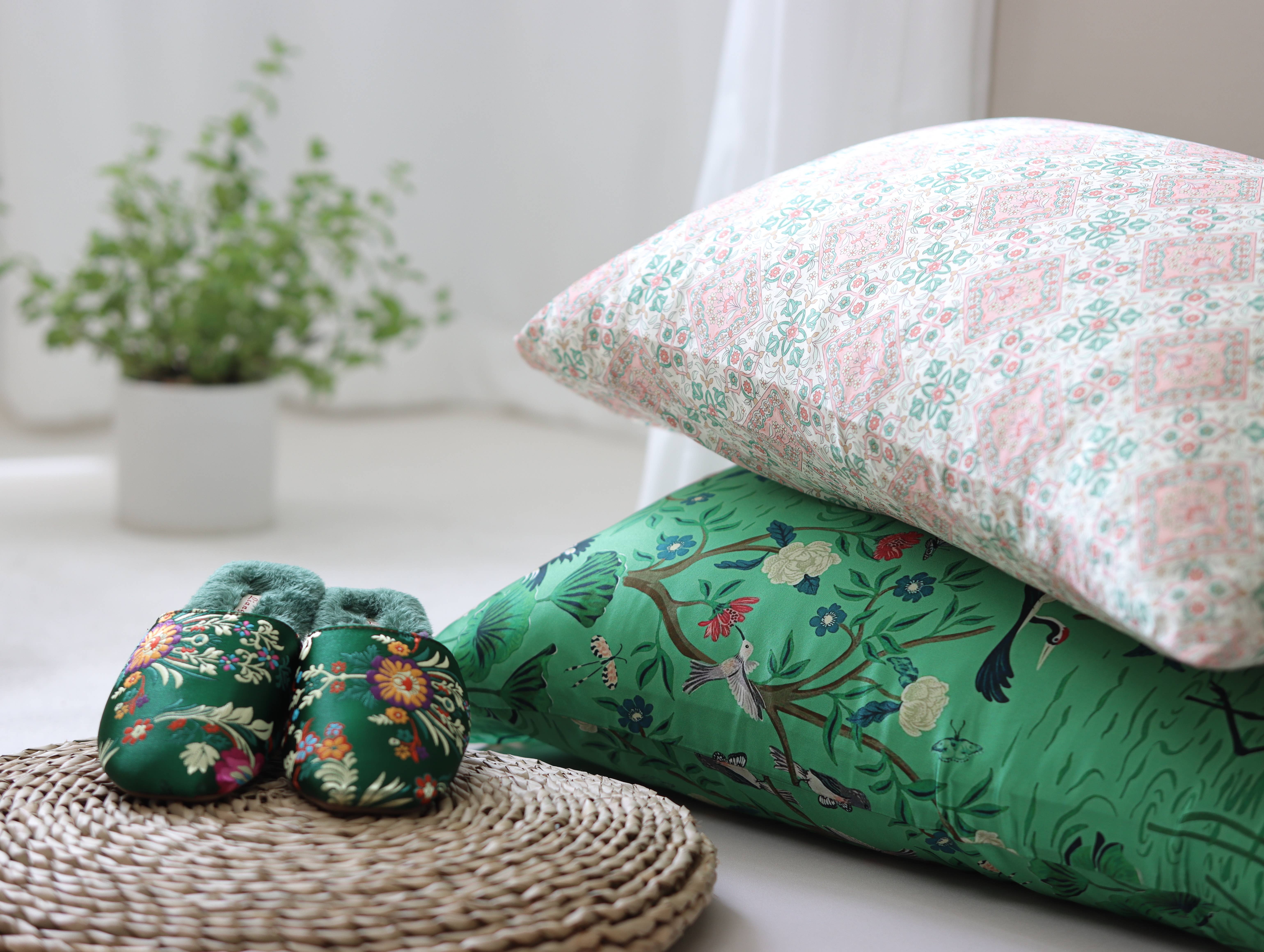 sage green Oriental Embroidered Women Slippers – Gift Idea For New Home for wholesale on Faire3