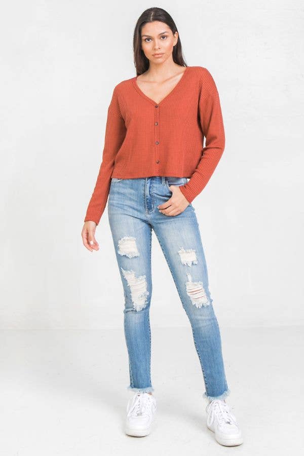 FLYING TOMATO - Wholesale Gebreide top - Dames - Een stevige gebreide top met wafelpatroon - AT2085FM1