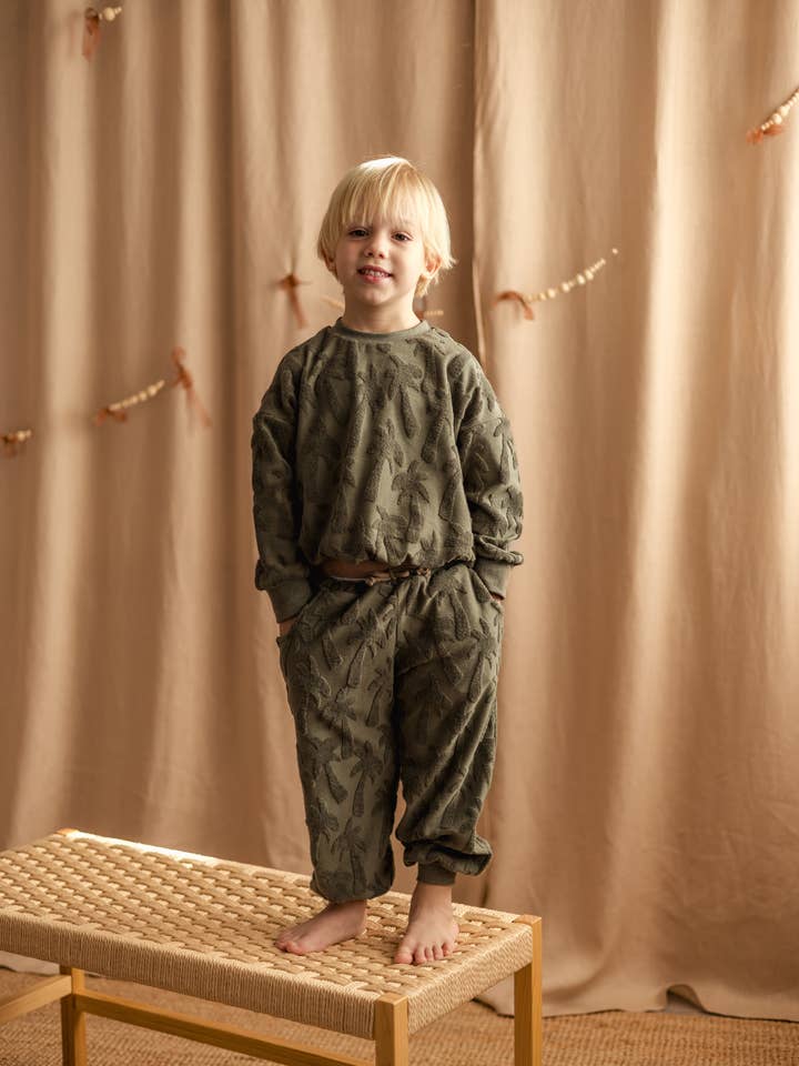 Terry Palms Sweatpants / Olive for wholesale by PETITE EvelinaApparel