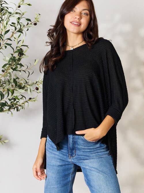 Zenana Full Size Round Neck High-Low Slit Knit Top for wholesale by Fashion Quality Boutik