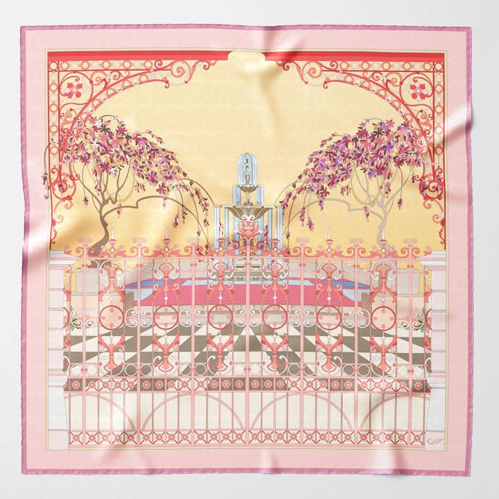 Garden of Dreams - Hand Rolled Silk Foulard - Pink for wholesale by Elizabetta Made in Italy USA
