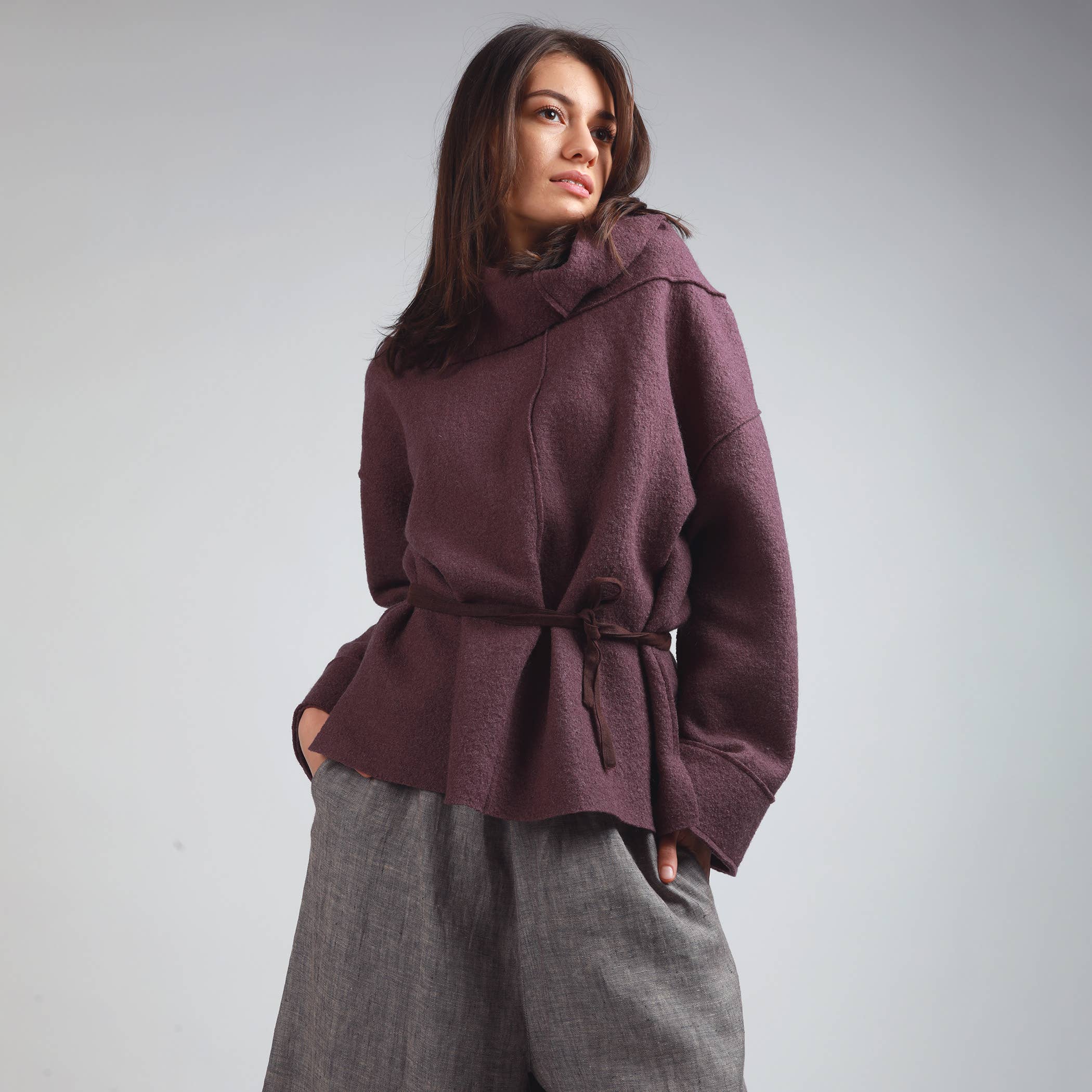 Knotium - Wholesale Tunic Sweater - Women's - JAMIE Loose Boiled Wool Sweater with High Split Turtleneck8