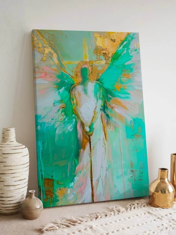 "Ärkeängel Raphael" – Andlig dukkonst i grönt och guld för wholesale av Seelenzauberstudio