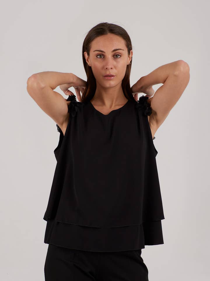 Joyce Black Sleeveless Blouse para venta al por mayor de SOHUMAN