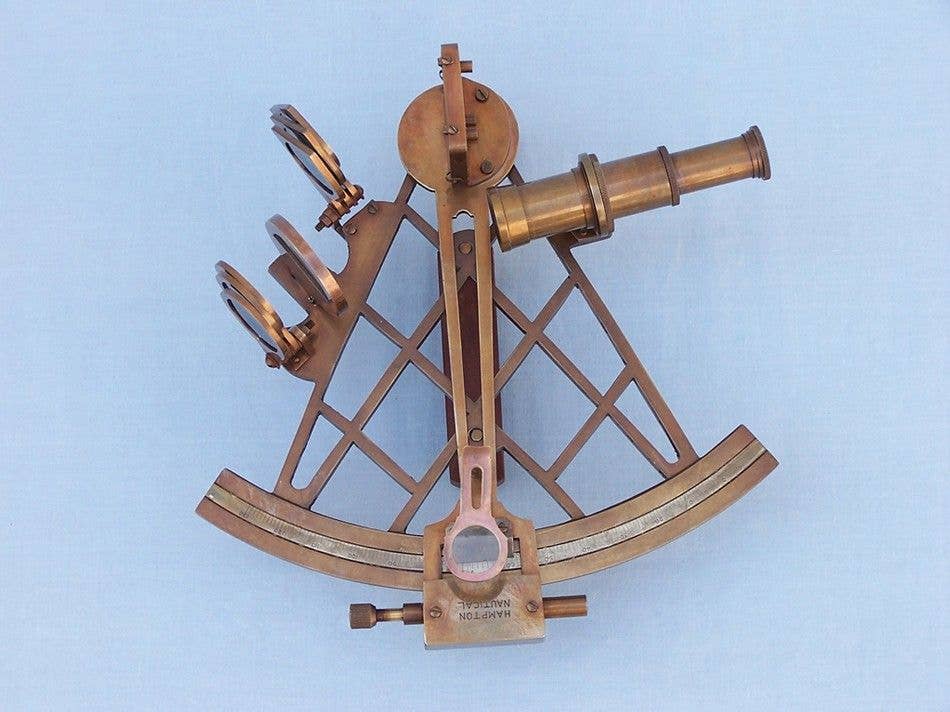 Hampton Ironworks – wholesale Decorative tabletop object – Admiral's Antique Brass Sextant 12"" with Rosewood Box3
