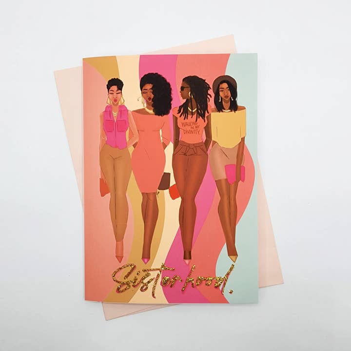 Sisterhood - Sister/Tribe Uplifting Greeting Card for wholesale by CRWND Illustrations by KDS