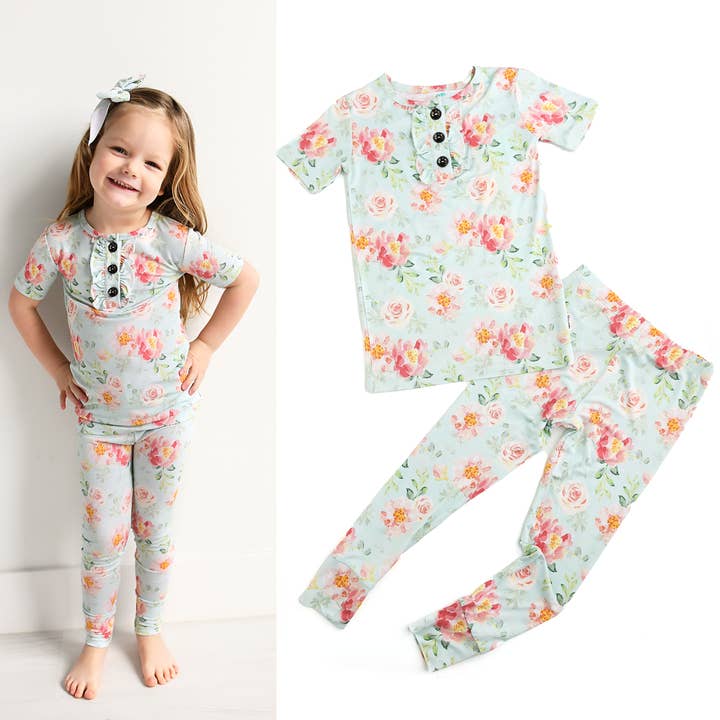 Gigi and Max - Wholesale Sleepwear Set - Kids - Mae Floral Ruffle Two Piece Bamboo Toddler Sleepies Little