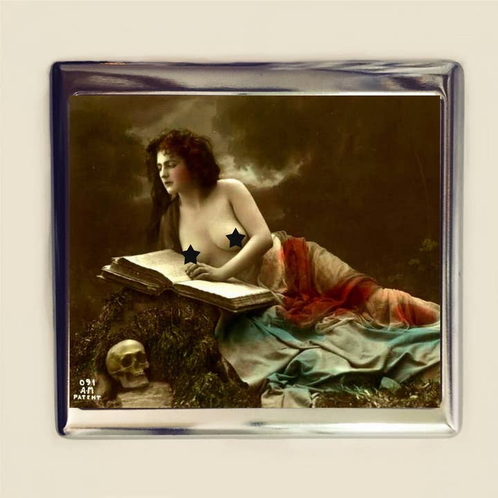 Art Nouveau Skull Woman Business Card ID Holder Wallet Nudi for wholesale by FringePop