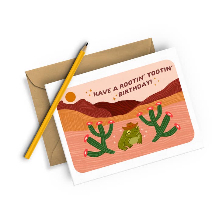 Squidly Designs - Wholesale Everyday Greeting Card - Rootin' tootin' Birthday - Frog Cowboy - Greeting Card