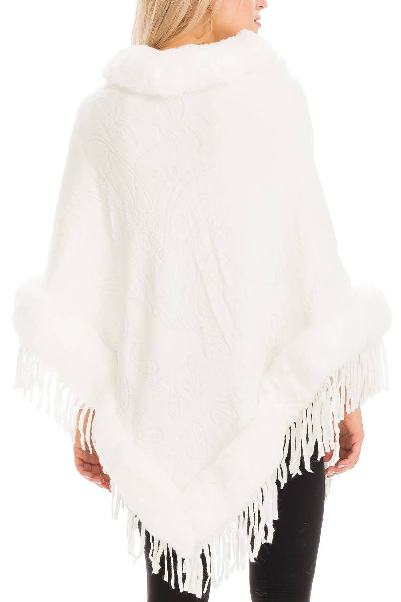 Cap Zone – Großhandel Poncho – Damen – Poncho mit Paisley geprägtem Kunstpelzfutter und Rollkragen19