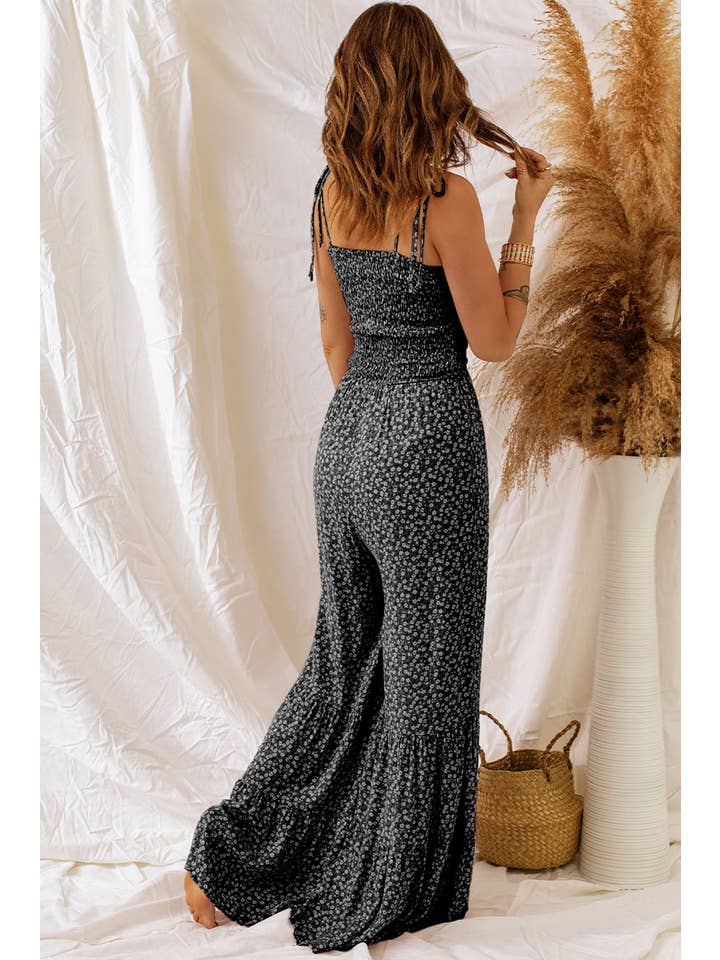 Little Daisy Closet - Wholesale Jumpsuit - Women's - Straps Smocked Bodice Wide Leg Floral Jumpsuit2