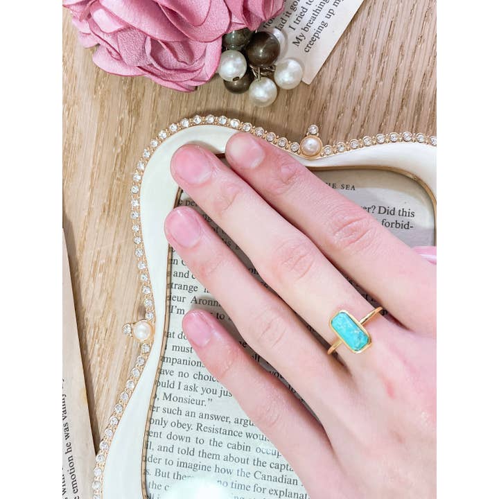 Zoey Simmons - Wholesale Single Stone/Solitaire Ring - Turquoise Petite Rectangle Ring - GF