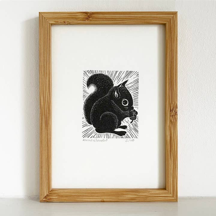 Limited Edition Original Black and White Squirrel Print for wholesale by Alexandra Snowdon