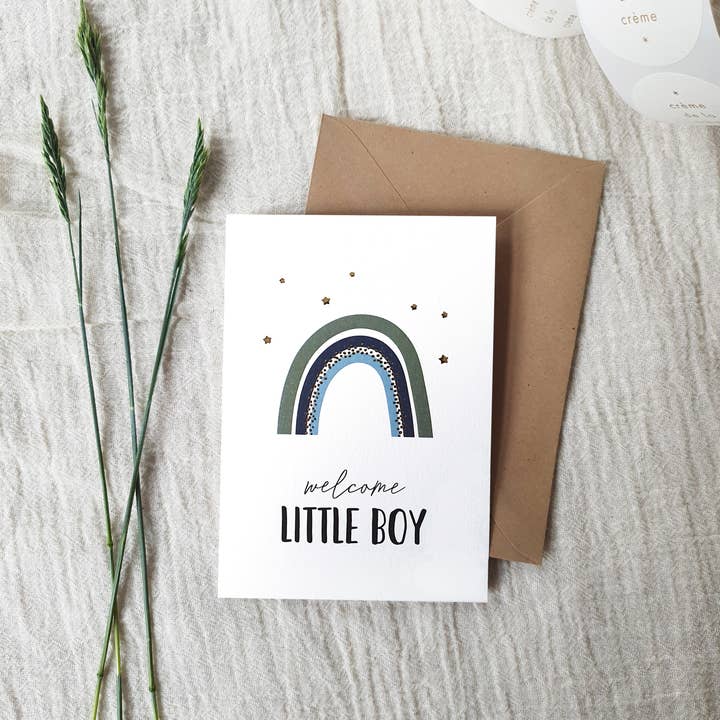 Carte de vœux double avec enveloppe | Hello little one | Feuille dorée pour la vente par Studio Hoeked
