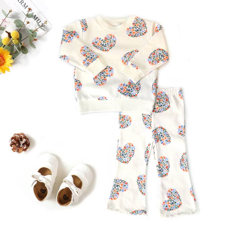 Brushed Back Jersey Heart Sweatshirt Ribbed Flare Leggings for wholesale by Lollipop Dreams