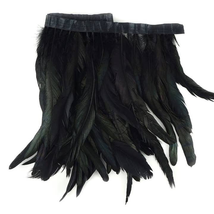 Zucker Feather Products - Wholesale Feathers - Half Bronze Rooster Coque Feather Fringe - Black - Irid2